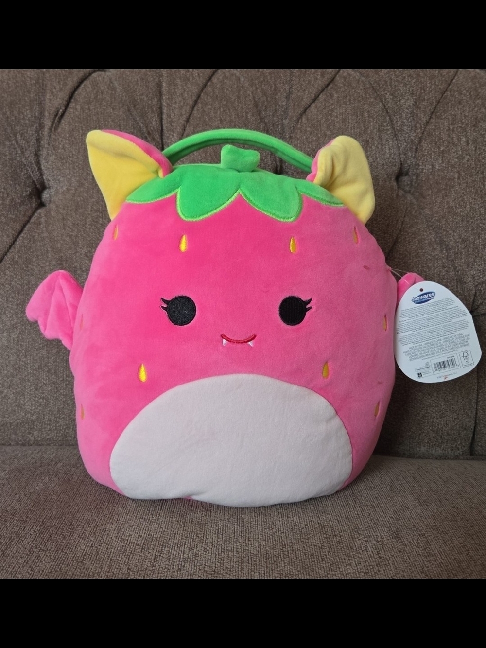 Squishmallows Gwendolyn the Neon Strawberry Bat halloween Trick Or Treat pail
